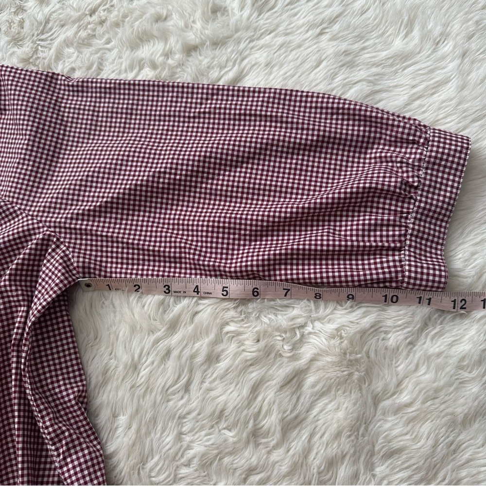 Madewell Blouse Wrap Top in Gingham Check Cropped Gingham Rusty Burgundy L - Picture 14 of 14